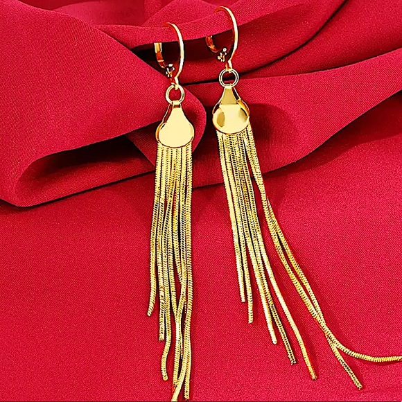 GOLD PLATED TASSEL EARRINGS - Picture 2 of 4